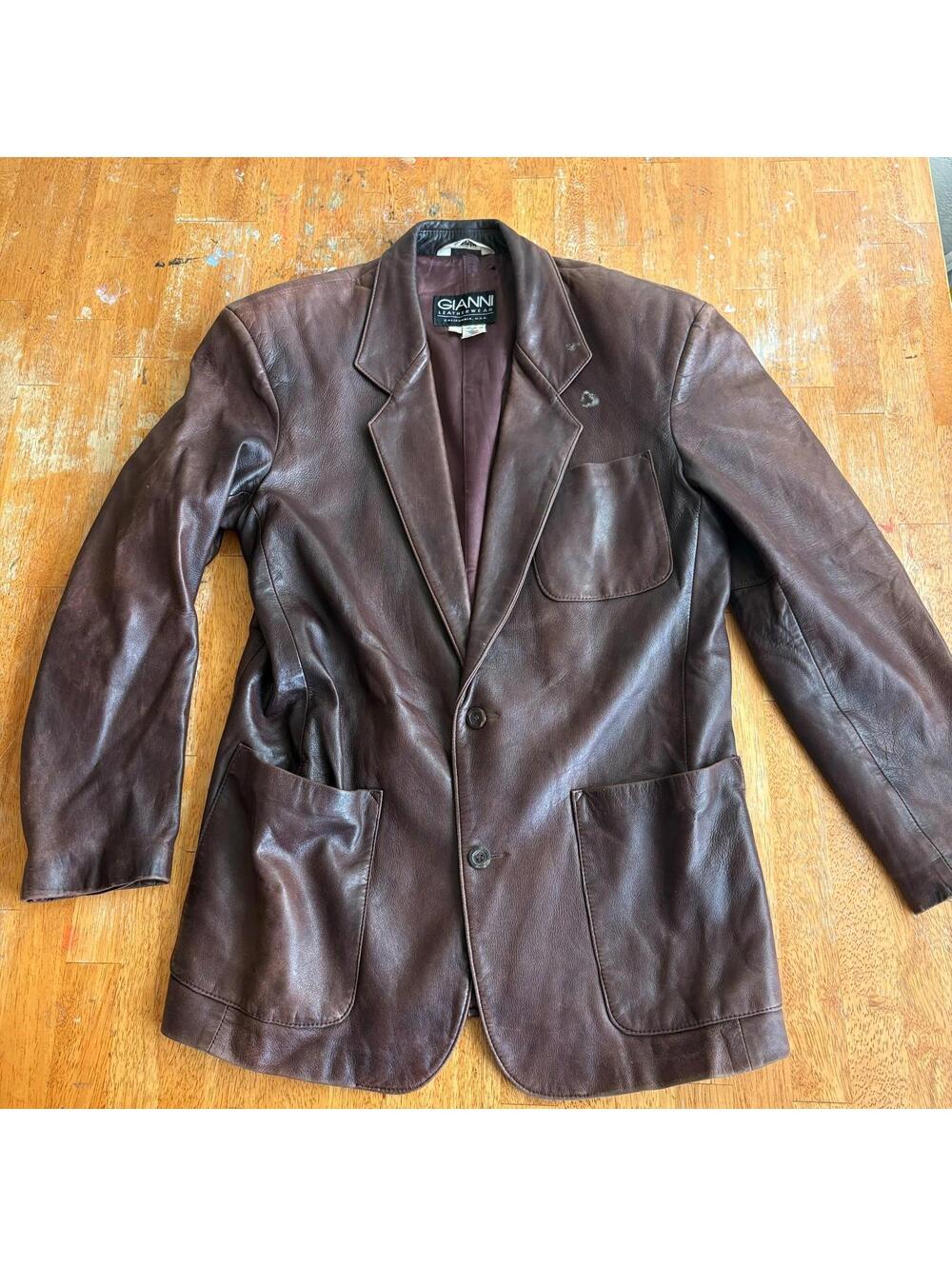 Gianni Leather Blazer Jacket Mens 38 Brown Vintage USA Sport Coat Western Ranch